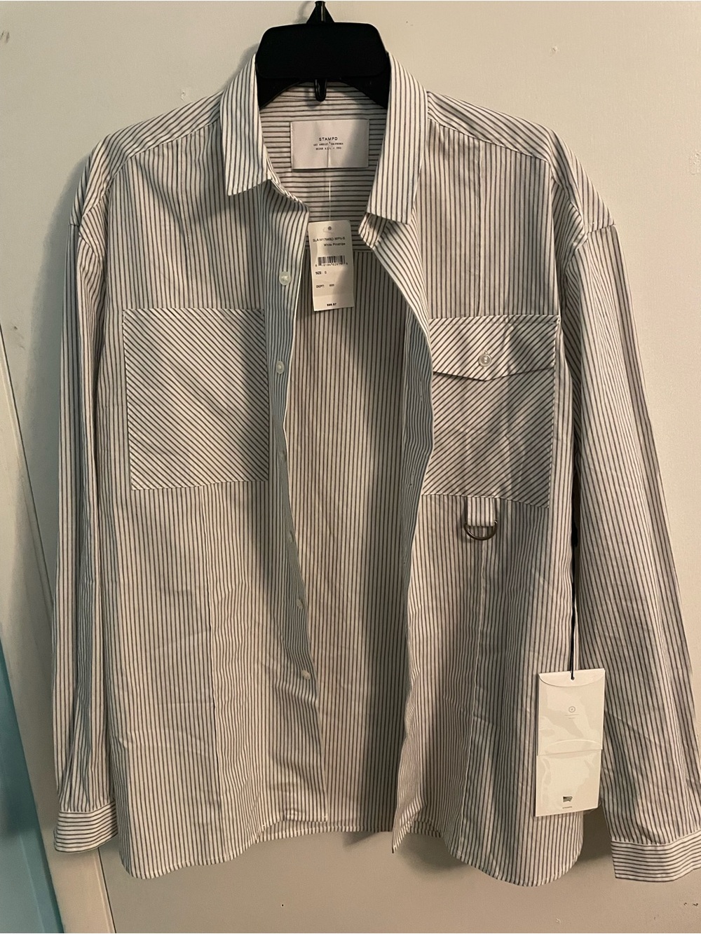 Stampd White Shirt with Gray Pinstripe Detail